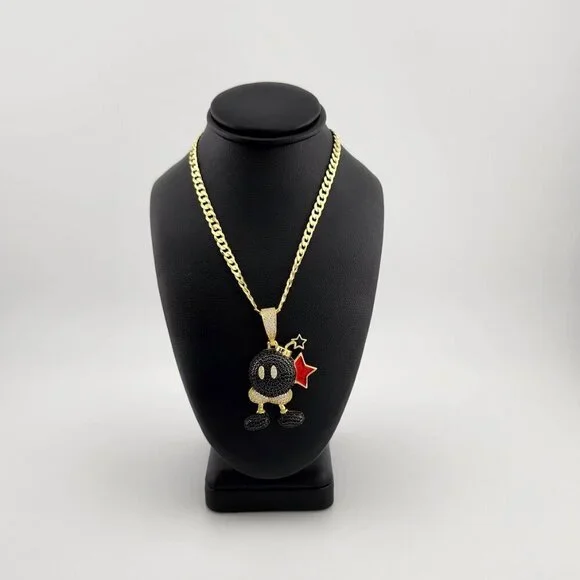 Brand New Sterling Silver 925 Mario Bomber Necklace